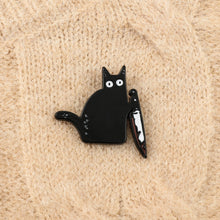 Load image into Gallery viewer, Cute little kitty with a big shiny blade Pin Badge
